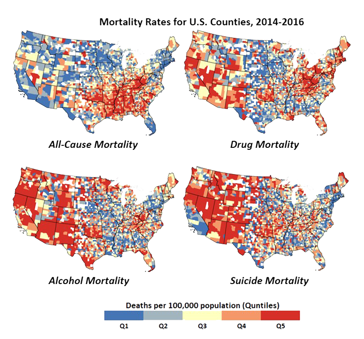 Mortality rates for U.S. Counties 2014-2016